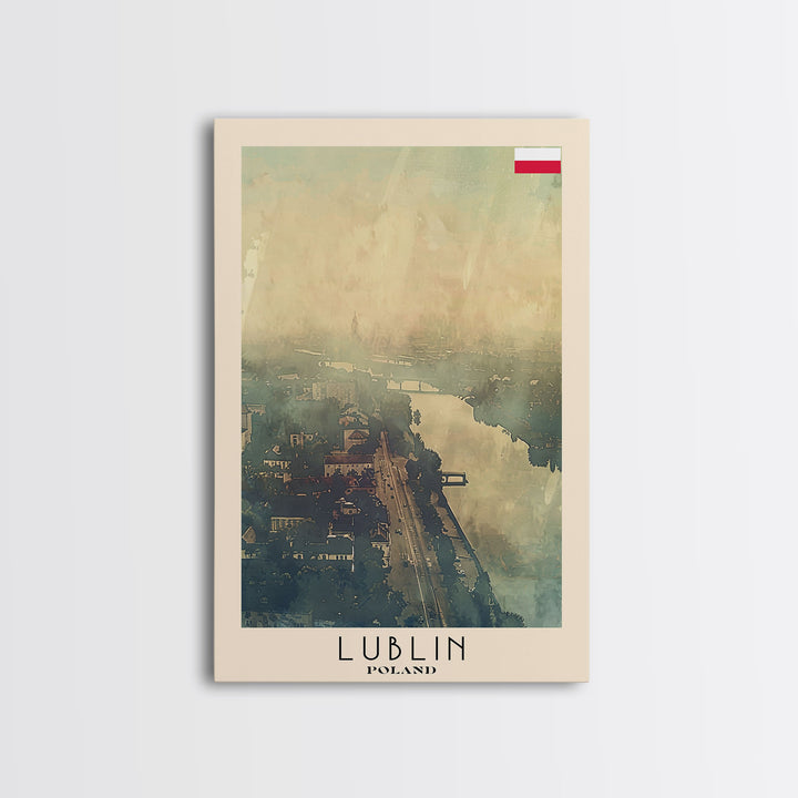 Lublin Poland Travel Poster Framed Canvas Print, Historic Cityscape, Watercolor Painting, Wall Art, Home Decor, Travel Print, Artistic Gift