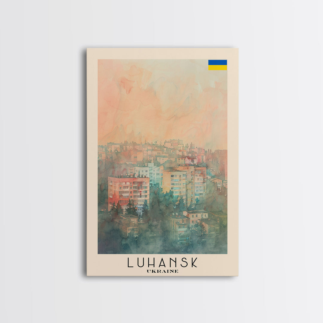 Luhansk Ukraine Travel Poster Framed Canvas Print, Urban Landscape, Watercolor Art, Wall Decor, Home Decoration, Travel Print, Original Art
