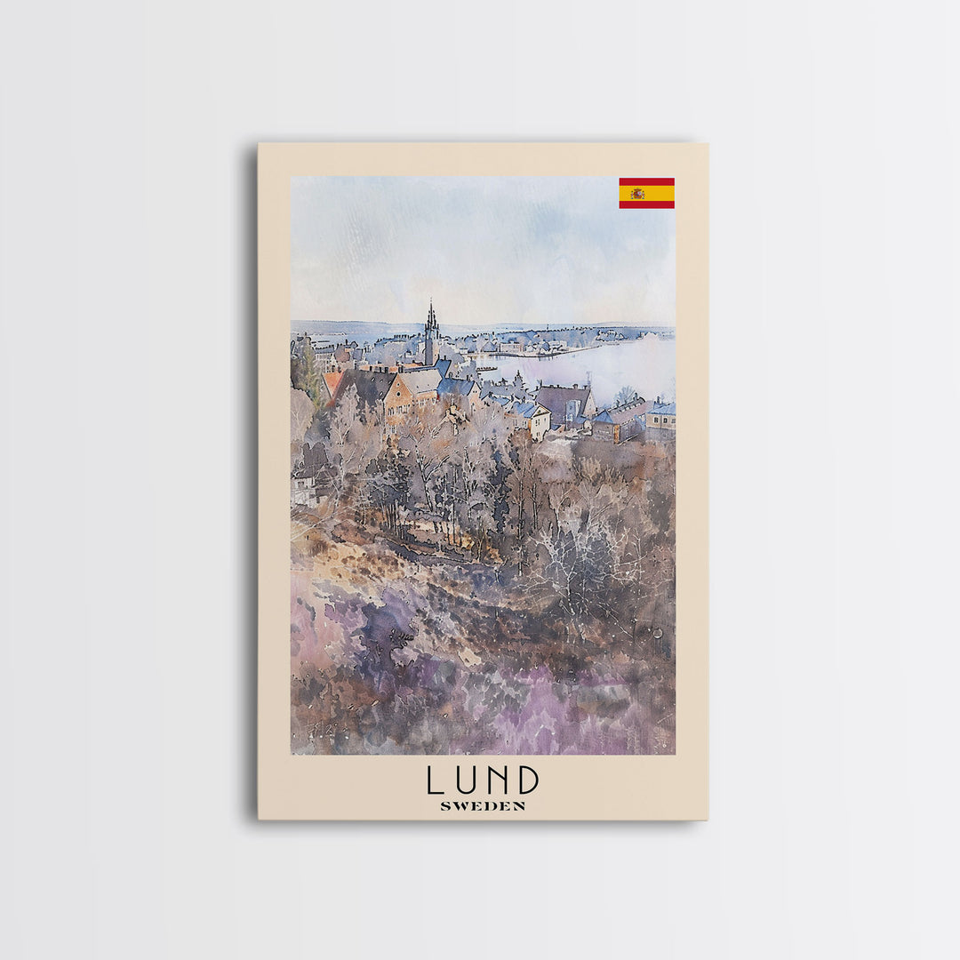 Lund Sweden Travel Poster Framed Canvas Print, Historic Cityscape, Watercolor Art, Wall Decor, Home Decoration, Travel Print, Original Art