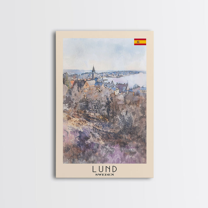 Lund Sweden Travel Poster Framed Canvas Print, Historic Cityscape, Watercolor Art, Wall Decor, Home Decoration, Travel Print, Original Art