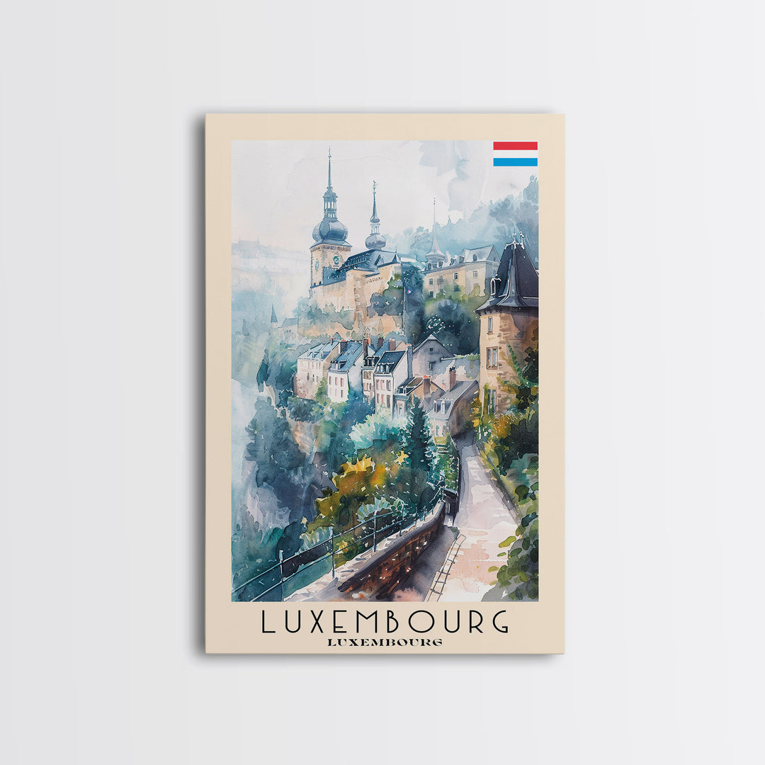 Luxembourg Luxembourg Travel Poster Framed Canvas Print, Historic Architecture, Watercolor Art, Home Wall Decor, Travel Print, Artistic Piece