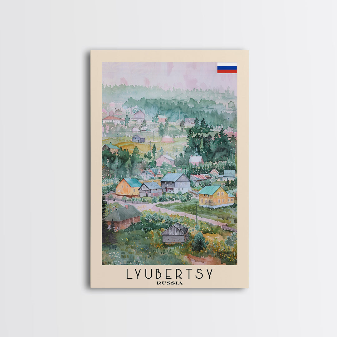 Lyubertsy Russia Travel Poster Framed Canvas Print, Modern Cityscape, Watercolor Painting, Wall Decor, Interior Art, Travel Print, Unique Design
