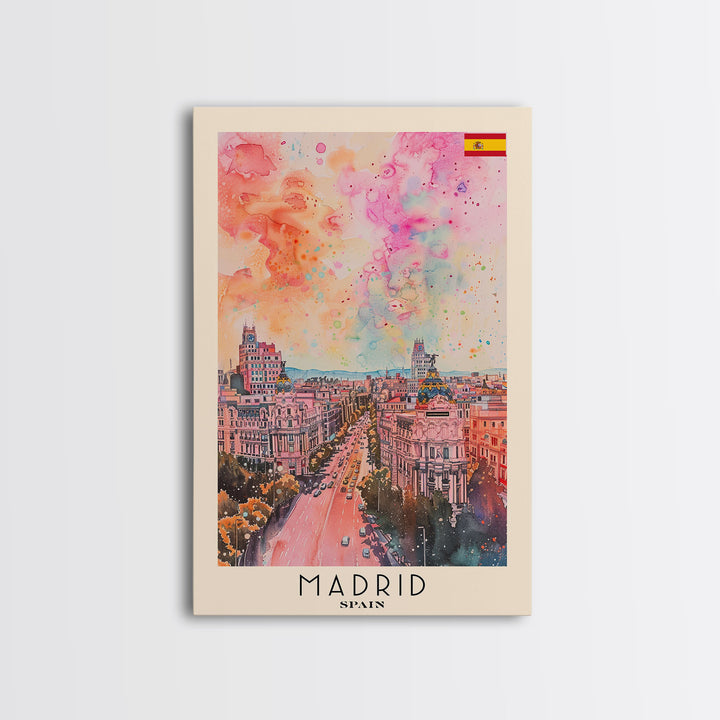Madrid Spain Travel Poster Framed Canvas Print, Iconic Cityscape, Urban Art, Wall Decor, Home Decoration, Travel Print, Original Artwork