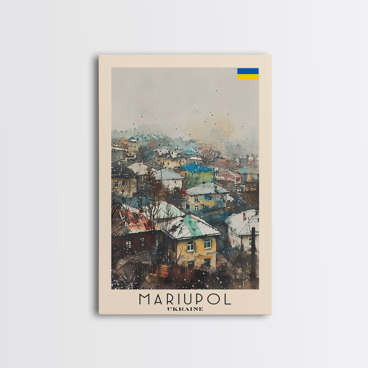 Mariupol Ukraine Travel Poster Framed Canvas Print, Scenic Cityscape, Watercolor Painting, Wall Decor, Interior Design, Travel Print, Unique Artwork