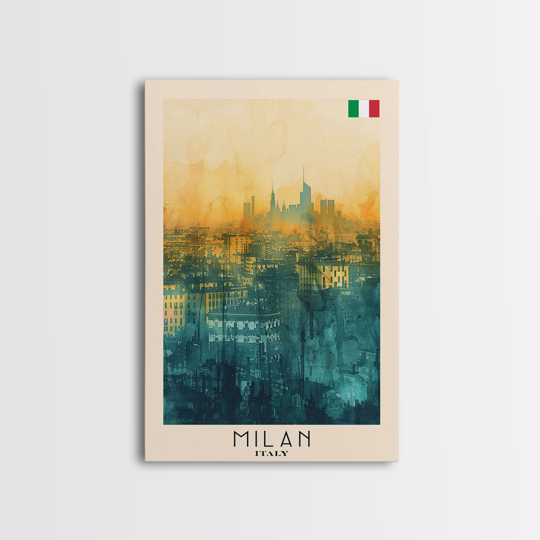 Milan Italy Travel Poster Framed Canvas Print, Iconic Landmarks, Urban Art, Wall Hanging, Home Decor, Travel Print, Artistic Gift