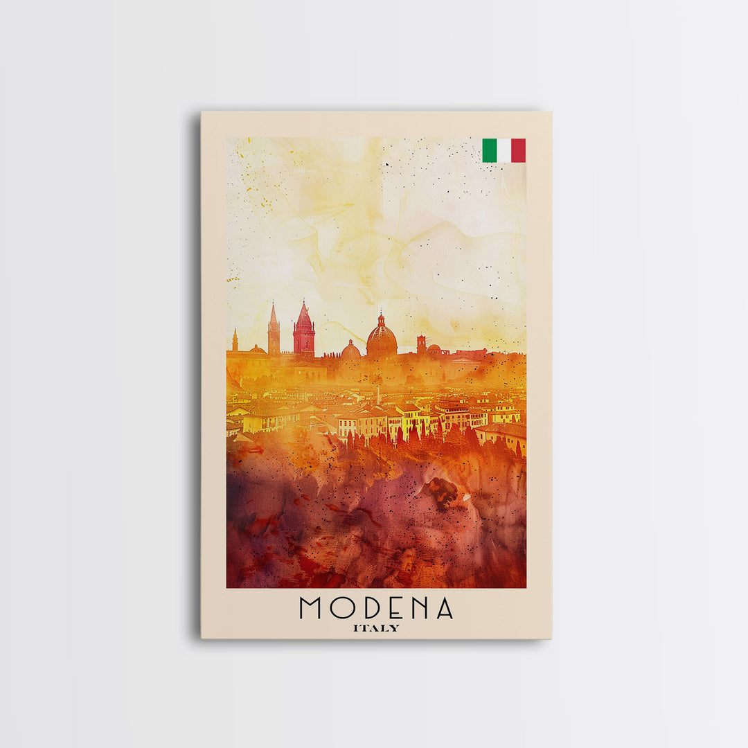 Modena Italy Travel Poster Framed Canvas Print, Historic Cityscape, Watercolor Art, Wall Hanging, Home Decor, Travel Print, Artistic Piece