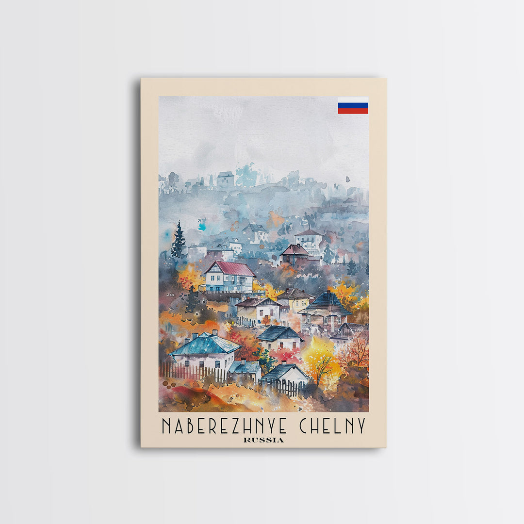 Naberezhnye Chelny Russia Framed Canvas Print, Boho Watercolor Painting, Scenic Wall Art, Travel Poster, Home Decor, Unique Art