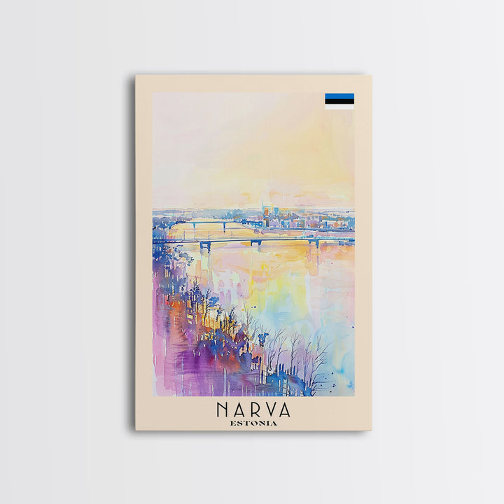 Narva Estonia Framed Canvas Print, Sunset Travel Poster, Watercolor Painting, Scenic Wall Art, Home Decor, Vacation Art, Unique Art