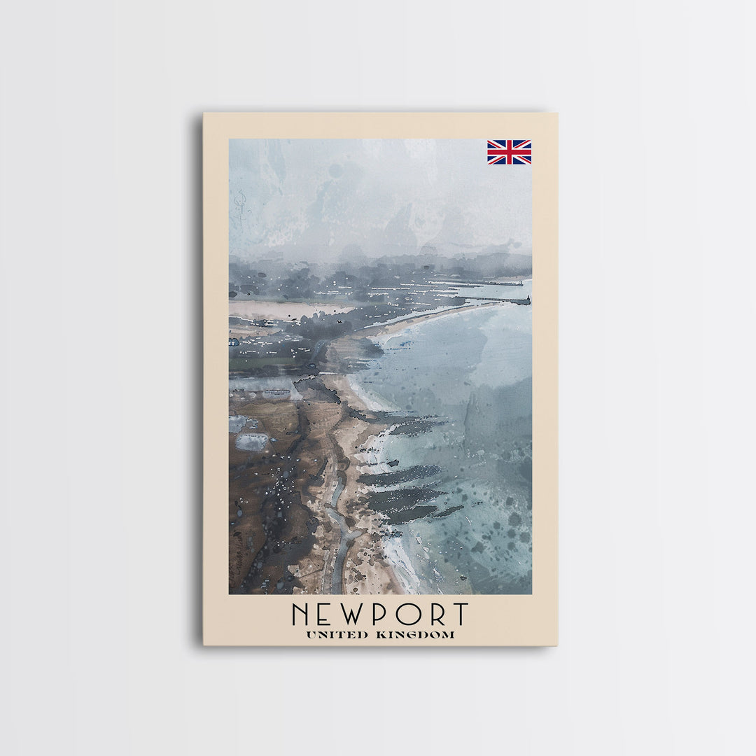 Newport United Kingdom Framed Canvas Print, Coastal Travel Poster, Watercolor Painting, Scenic Wall Art, Home Decor, Vacation Art, Unique Art