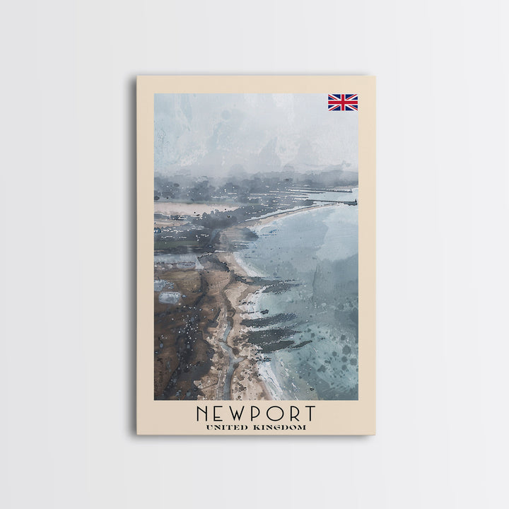 Newport United Kingdom Framed Canvas Print, Coastal Travel Poster, Watercolor Painting, Scenic Wall Art, Home Decor, Vacation Art, Unique Art
