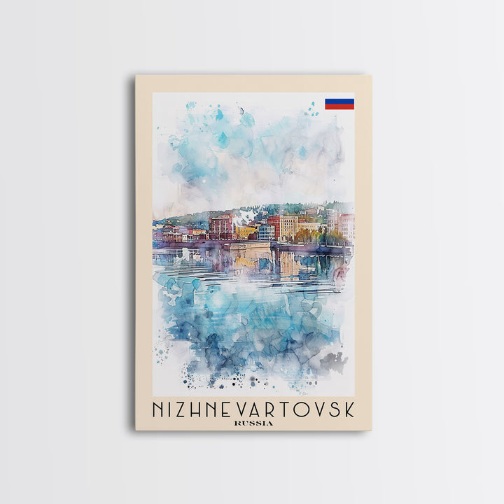 Nizhnevartovsk Russia Framed Canvas Print, Scenic Travel Poster, Watercolor Painting, Wall Art, Home Decor, Russian Landscape, Urban Style
