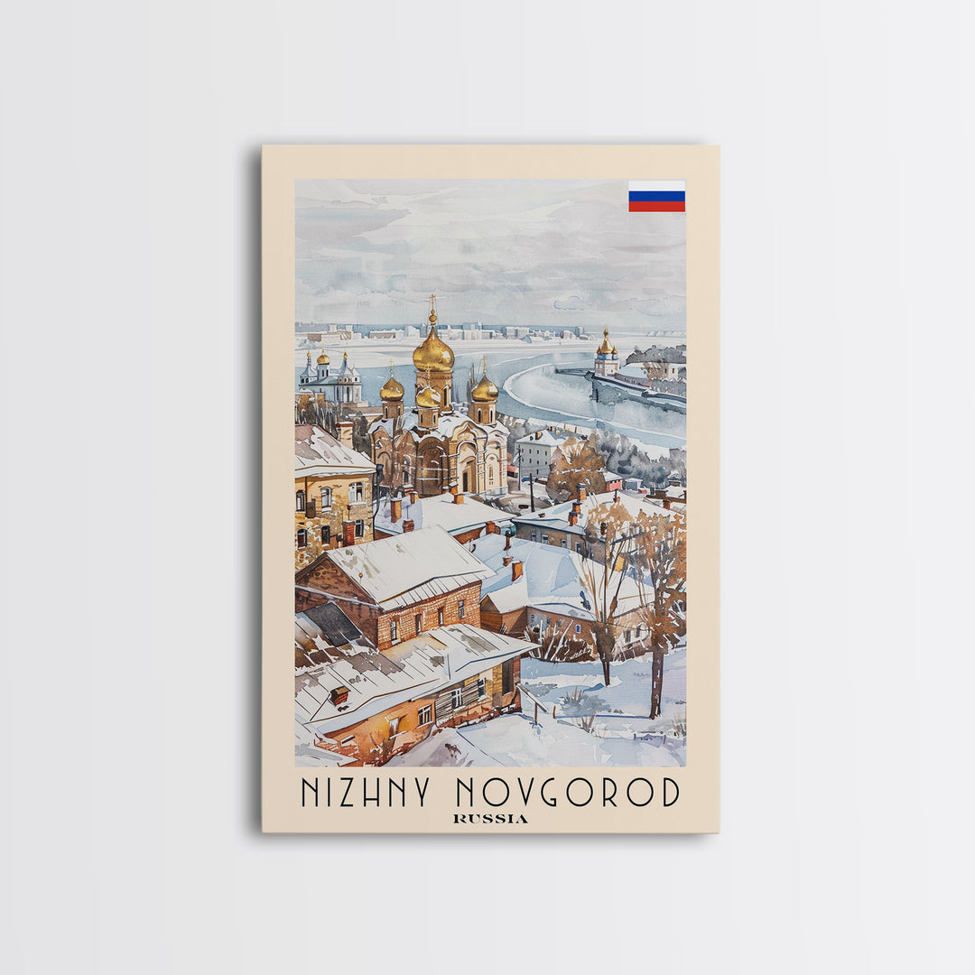 Nizhny Novgorod Russia Framed Canvas Print, Historic Travel Poster, Watercolor Painting, Wall Art, Home Decor, Russian Architecture, Classical Art