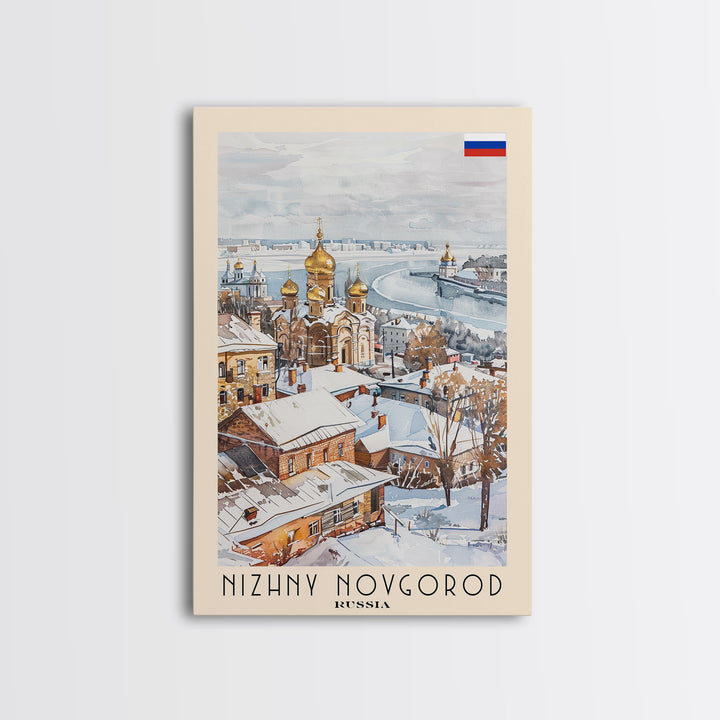 Nizhny Novgorod Russia Framed Canvas Print, Historic Travel Poster, Watercolor Painting, Wall Art, Home Decor, Russian Architecture, Classical Art