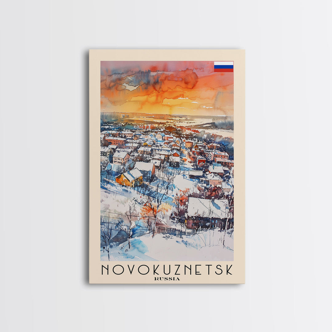 Novokuznetsk Russia Travel Poster Framed Canvas Print, Watercolor Painting, Scenic Wall Art, Home Decor, Russian Landscape, Urban Art