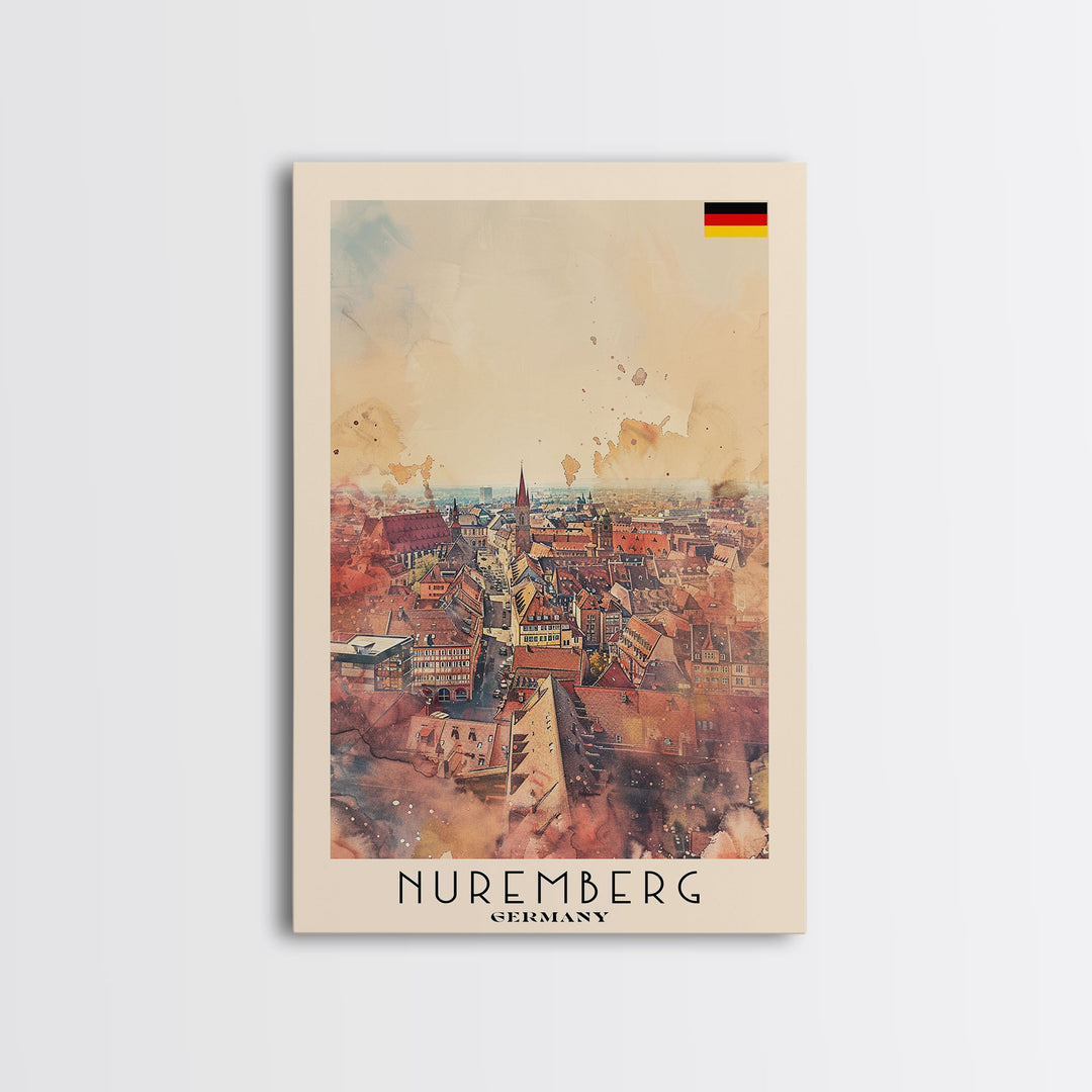 Nuremberg Germany Travel Poster Framed Canvas Print, Watercolor Painting, Historic Wall Art, Home Decor, German Architecture, Artistic Decor