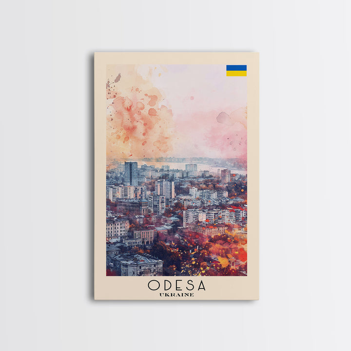 Odesa Ukraine Travel Poster Framed Canvas Print, Watercolor Painting, Scenic Wall Art, Home Decor, Ukrainian Coastal Scene, Vibrant Art