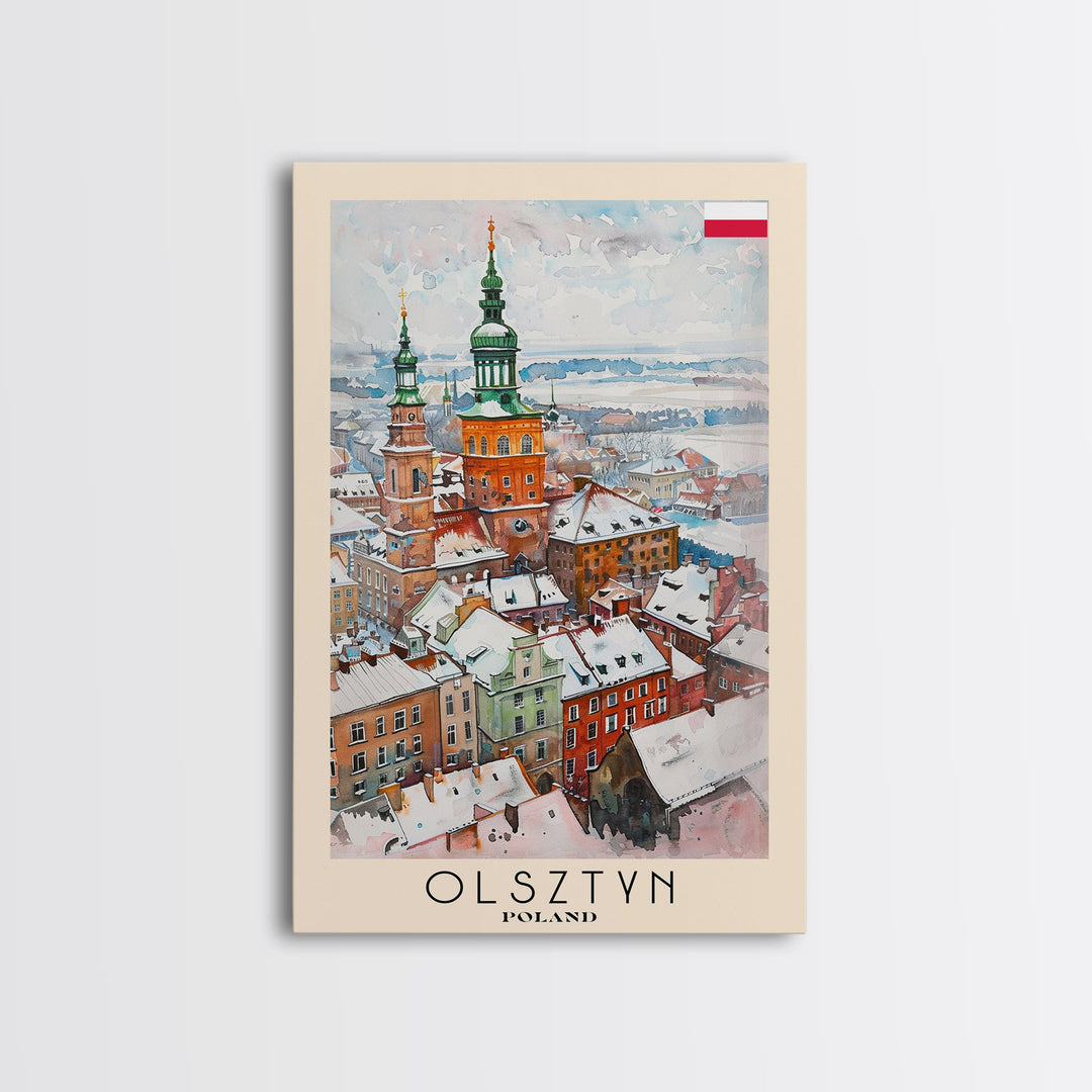Olsztyn Poland Travel Poster Framed Canvas Print, Watercolor Painting, Scenic Wall Art, Home Decor, Polish Landscape, Classic Art
