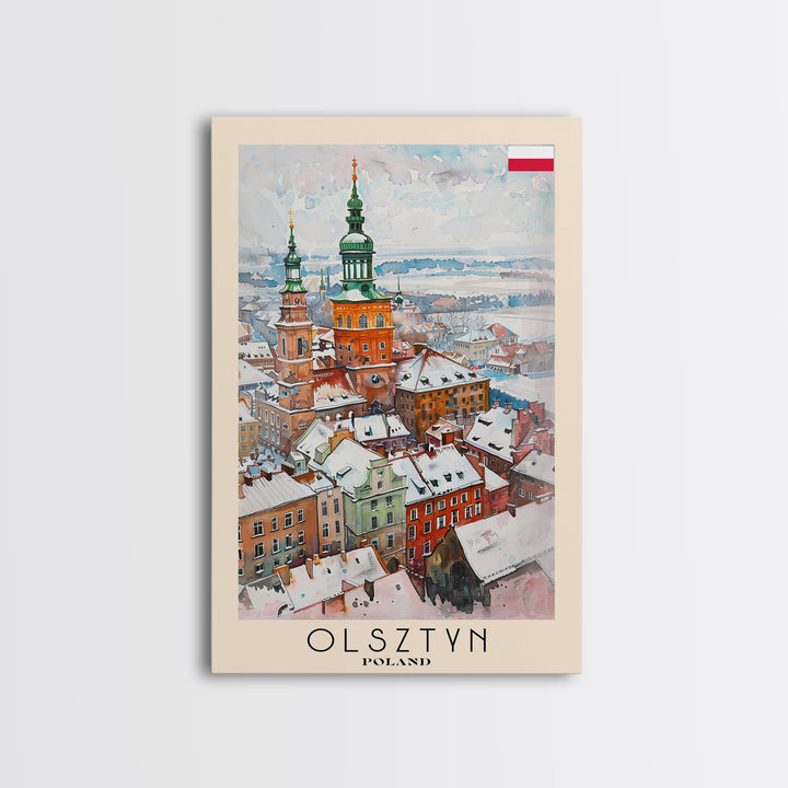 Olsztyn Poland Travel Poster Framed Canvas Print, Watercolor Painting, Scenic Wall Art, Home Decor, Polish Landscape, Classic Art