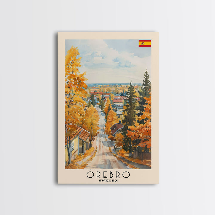 Orebro Sweden Travel Poster Framed Canvas Print, Watercolor Painting, Scenic Wall Art, Home Decor, Swedish Landscape, Minimalist Art
