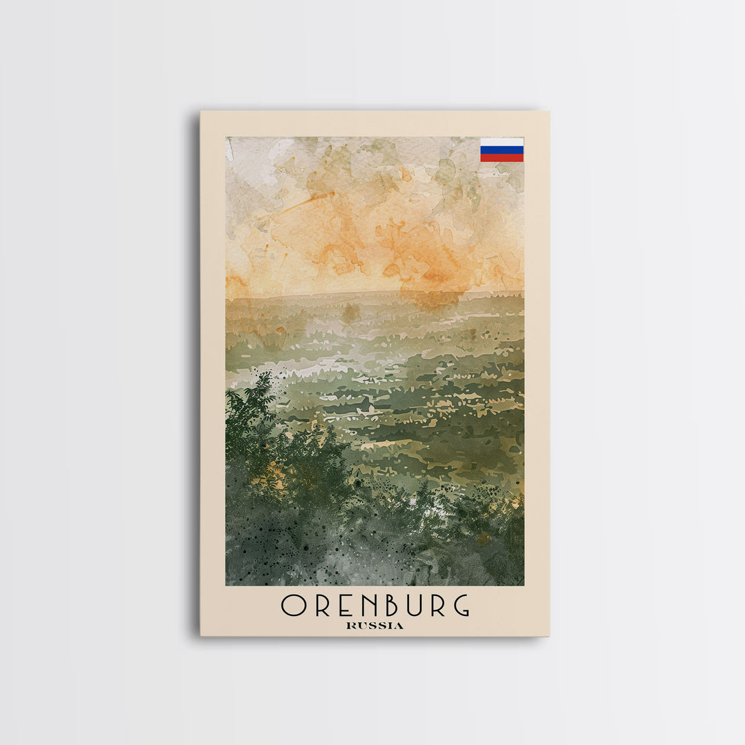 Orenburg Russia Travel Poster Framed Canvas Print, Watercolor Painting, Urban Wall Art, Home Decor, Russian Architecture, Contemporary Art