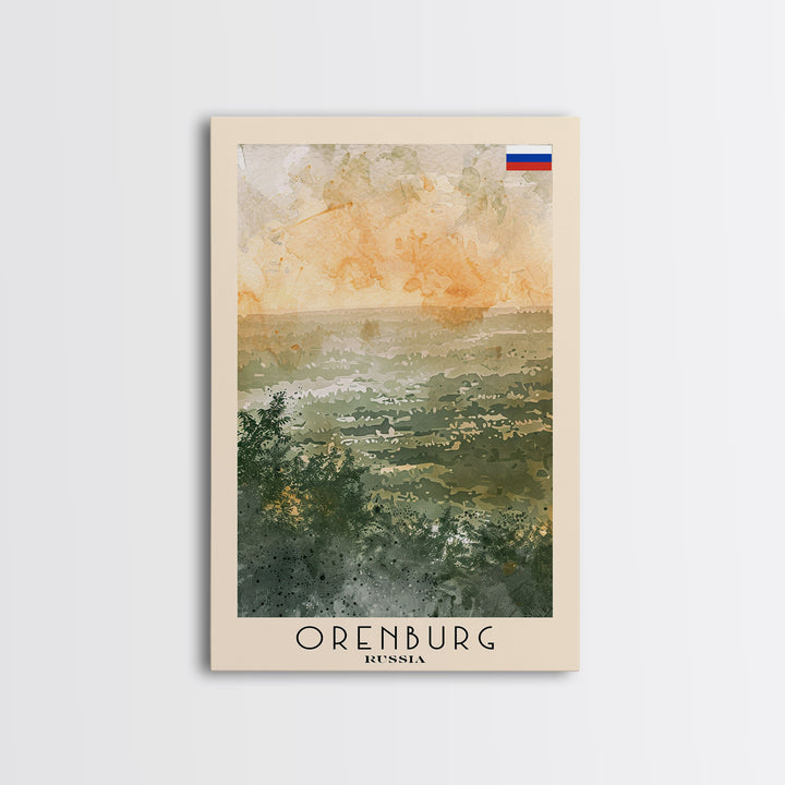 Orenburg Russia Travel Poster Framed Canvas Print, Watercolor Painting, Urban Wall Art, Home Decor, Russian Architecture, Contemporary Art