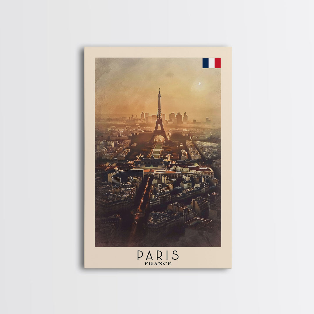 Paris France Travel Poster Framed Canvas Print, Watercolor Painting, Scenic Wall Art, Home Decor, French Cityscape, Classic Art