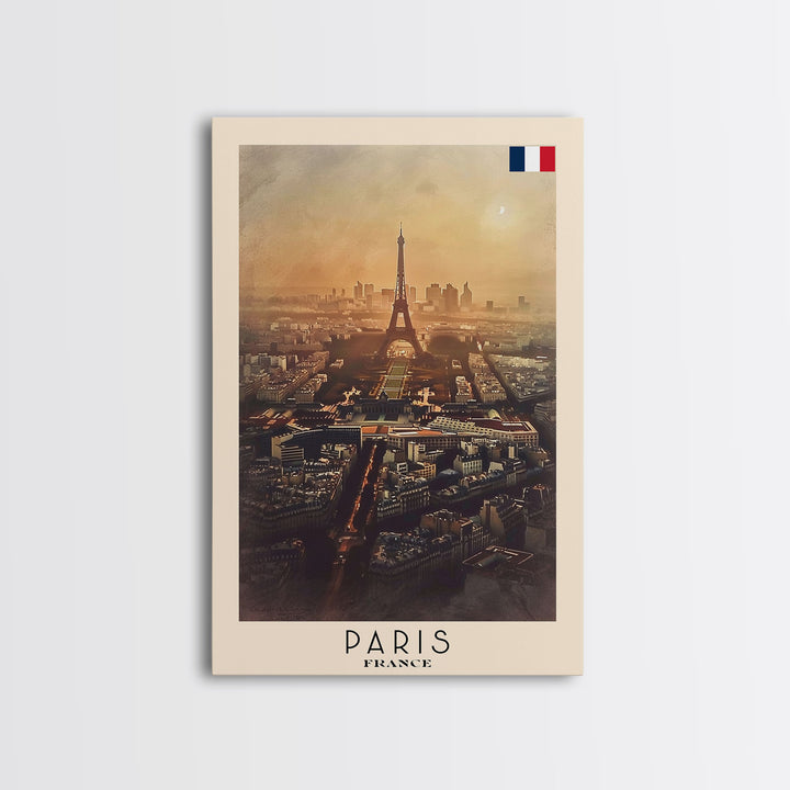 Paris France Travel Poster Framed Canvas Print, Watercolor Painting, Scenic Wall Art, Home Decor, French Cityscape, Classic Art
