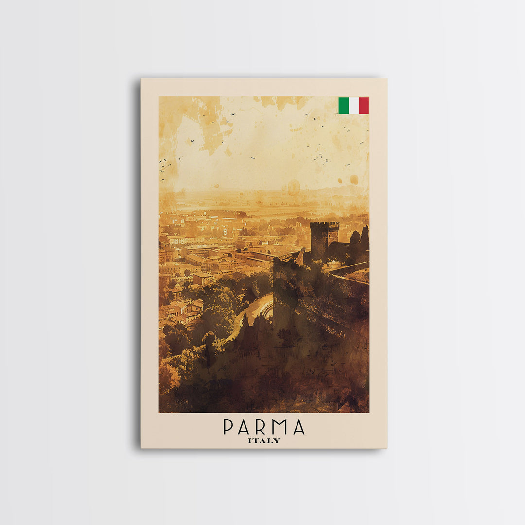 Parma Italy Travel Poster Framed Canvas Print, Watercolor Painting, Scenic Wall Art, Home Decor, Italian Architecture, Modern Art