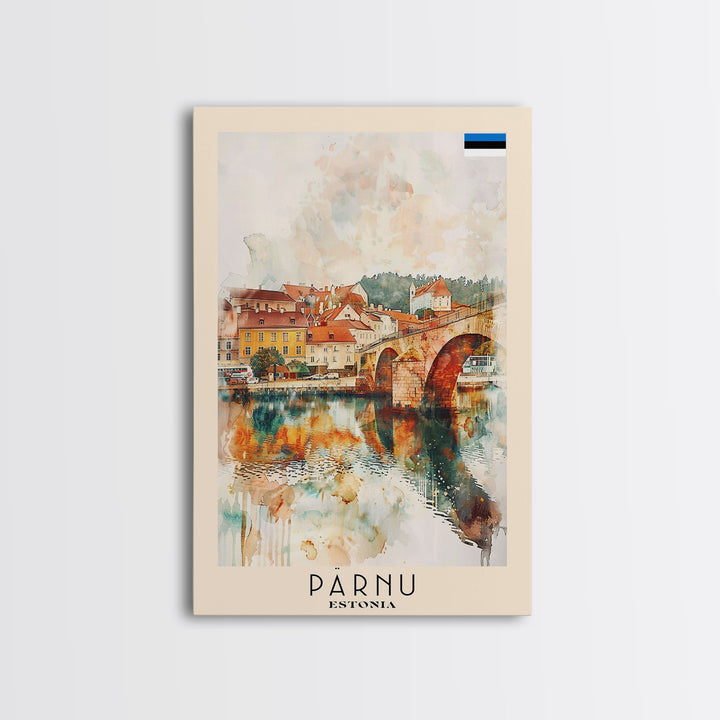 Parnu Estonia Travel Poster Framed Canvas Print, Watercolor Painting, Scenic Wall Art, Home Decor, Estonian Landscape, Artistic Decor
