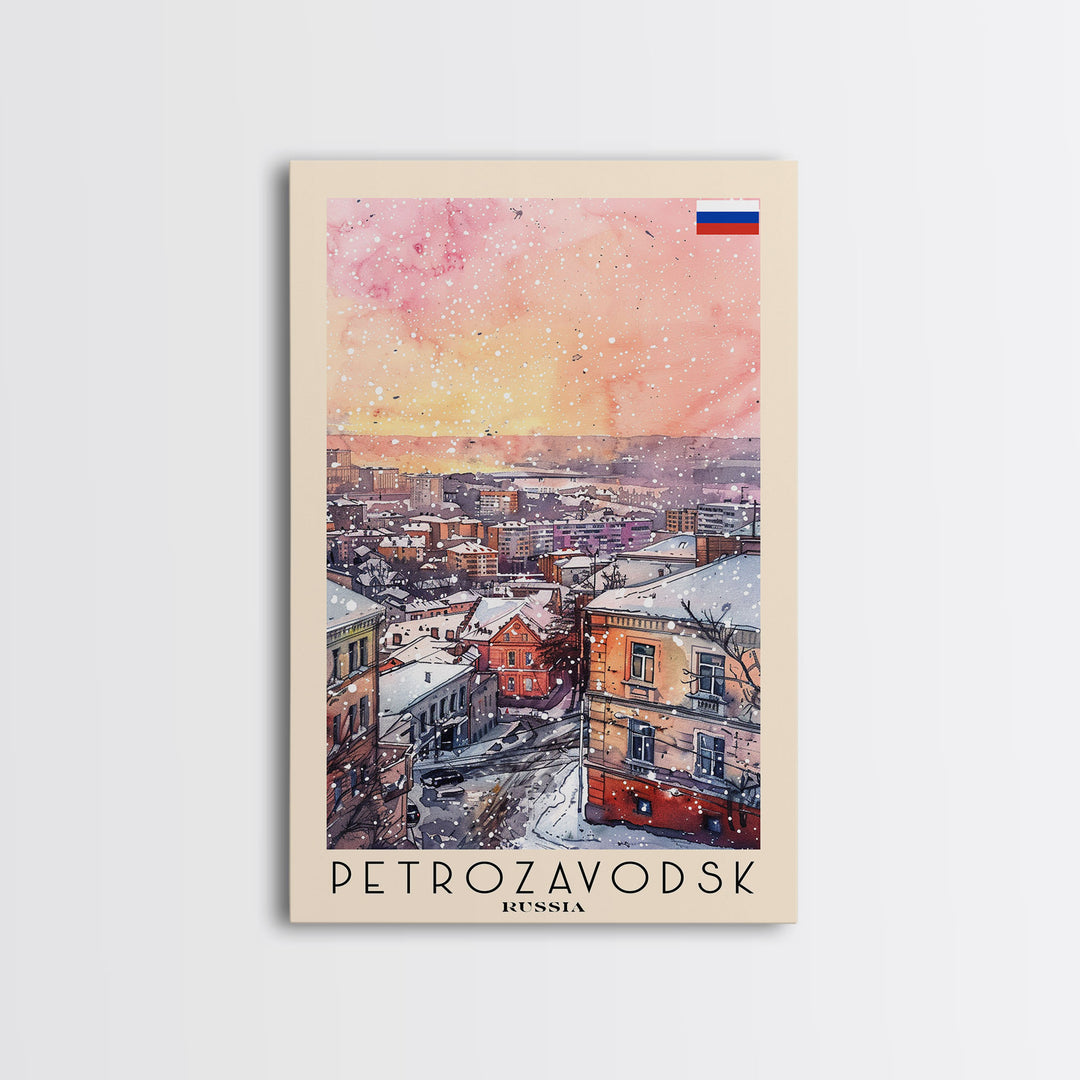Petrozavodsk Russia Travel Poster Framed Canvas Print, Watercolor Painting, Scenic Wall Art, Home Decor, Russian Landscape, Modern Art