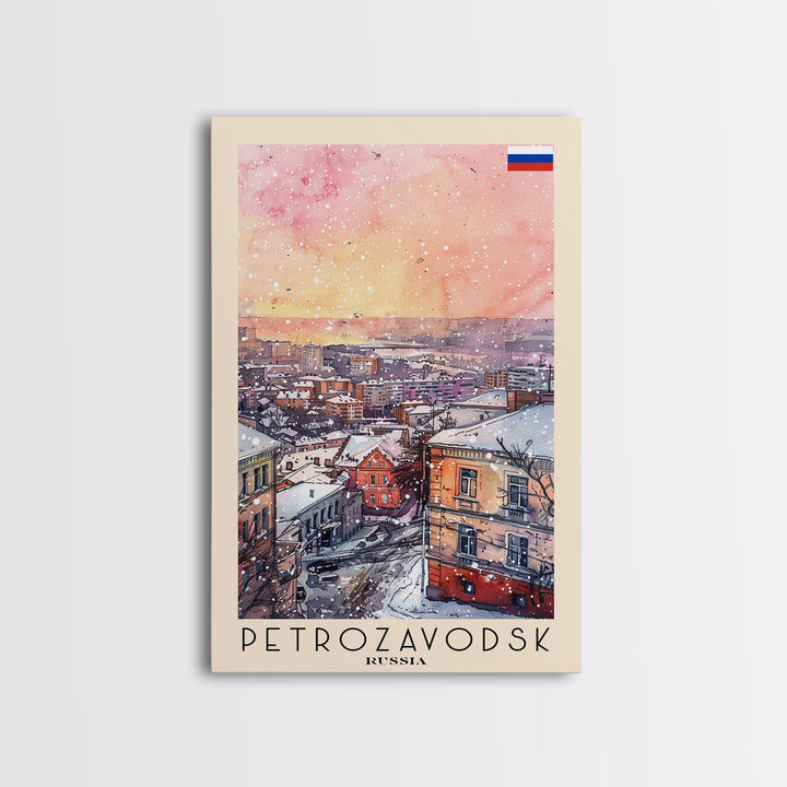Petrozavodsk Russia Travel Poster Framed Canvas Print, Watercolor Painting, Scenic Wall Art, Home Decor, Russian Landscape, Modern Art