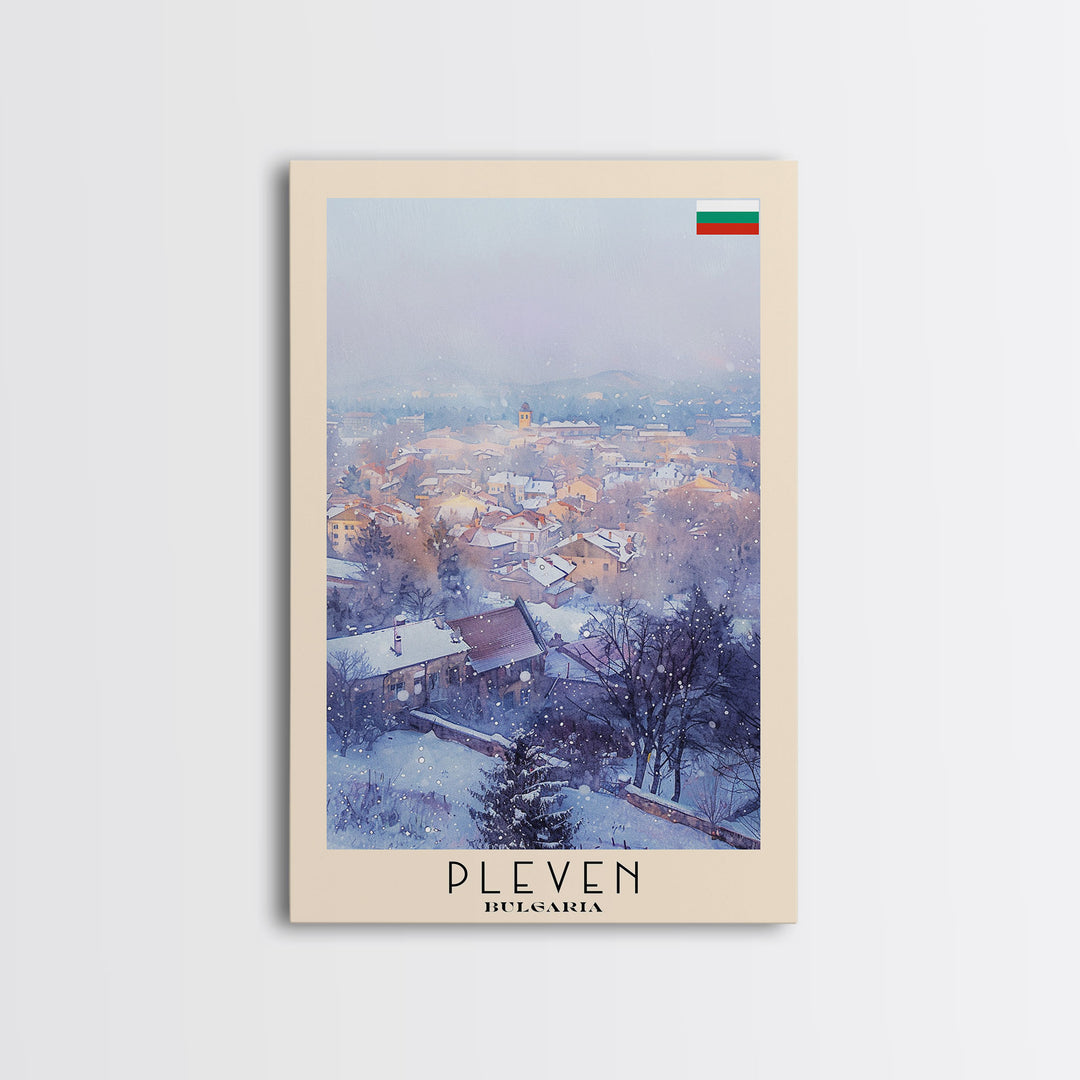 Pleven Bulgaria Travel Poster Framed Canvas Print, Watercolor Painting, Urban Wall Art, Home Decor, Bulgarian Architecture, Contemporary Art