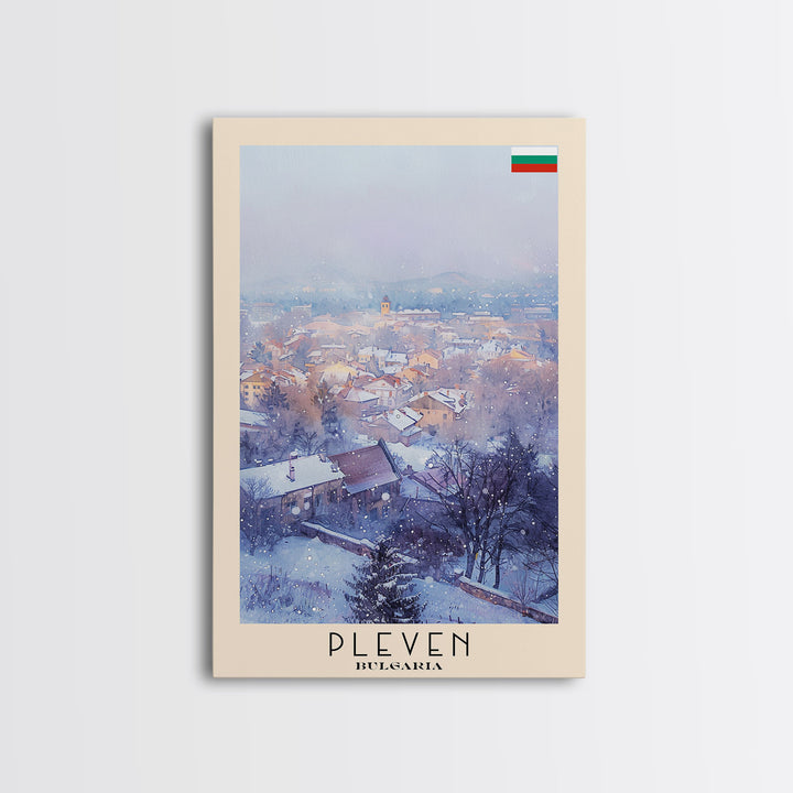 Pleven Bulgaria Travel Poster Framed Canvas Print, Watercolor Painting, Urban Wall Art, Home Decor, Bulgarian Architecture, Contemporary Art