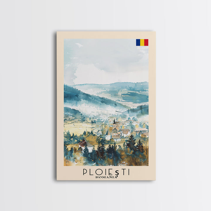 Ploiesti Romania Travel Poster Framed Canvas Print, Watercolor Painting, Scenic Wall Art, Home Decor, Romanian Landscape, Artistic Decor