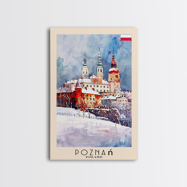 Poznan Poland Travel Poster Framed Canvas Print, Watercolor Painting, Scenic Wall Art, Home Decor, Polish Cityscape, Modern Art