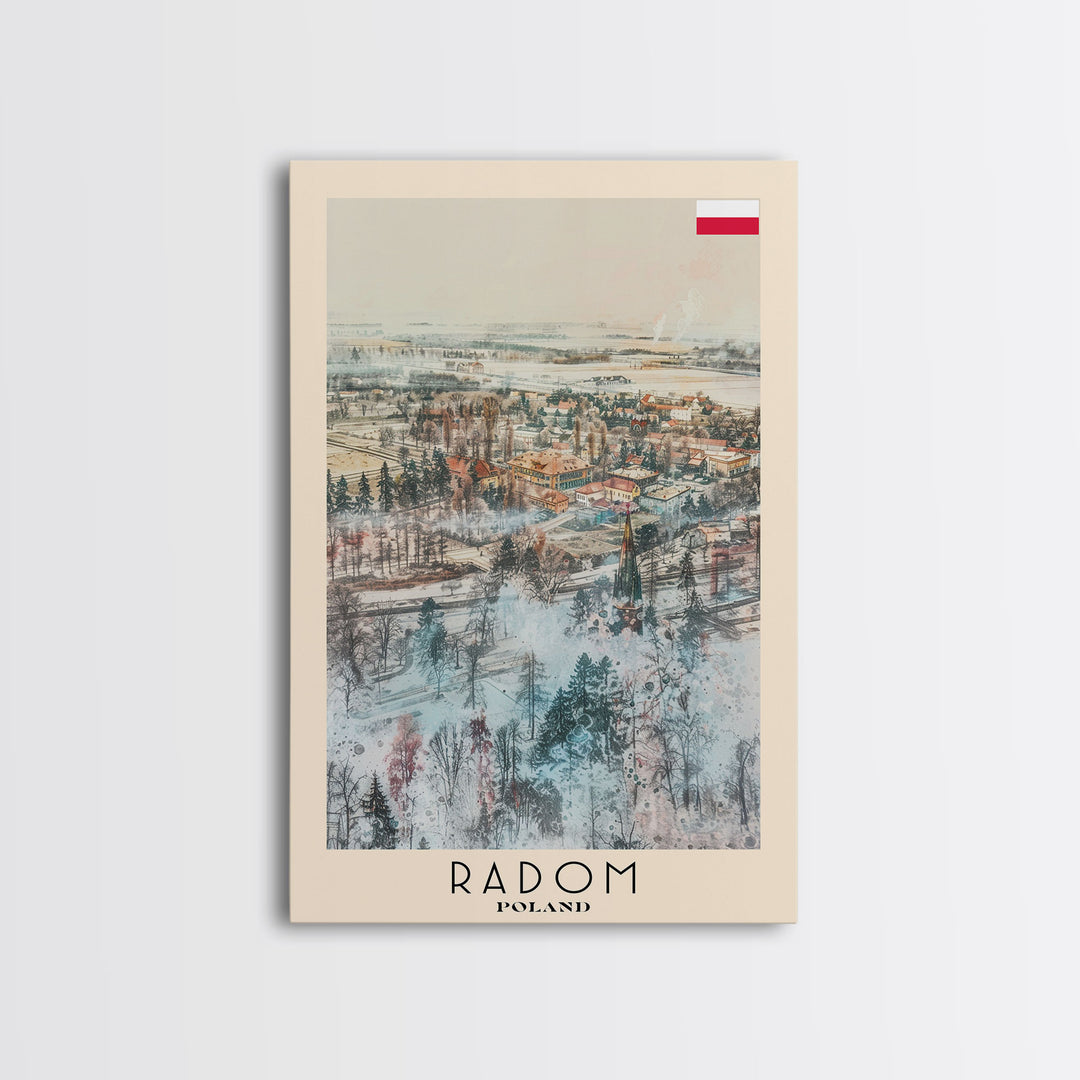 Radom Poland Travel Poster Framed Canvas Print, Watercolor Painting, Urban Wall Art, Home Decor, Polish Cityscape, Modern Decor