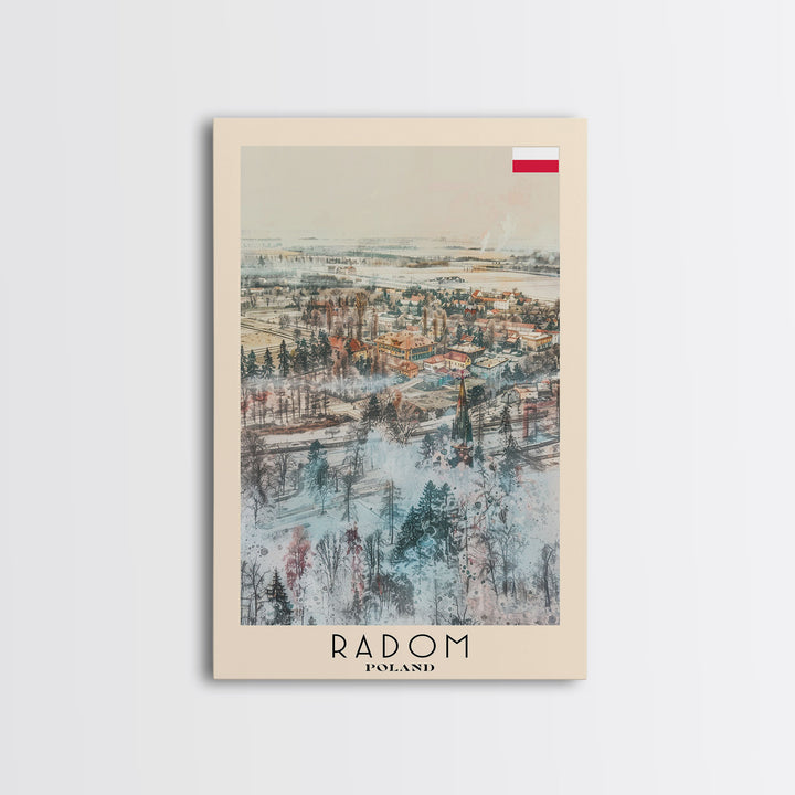 Radom Poland Travel Poster Framed Canvas Print, Watercolor Painting, Urban Wall Art, Home Decor, Polish Cityscape, Modern Decor