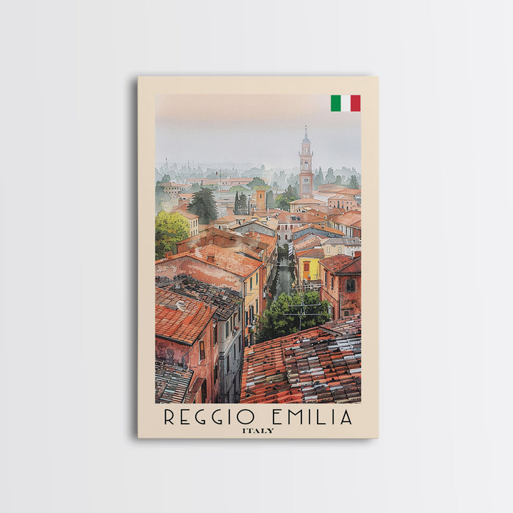 Reggio Emilia Italy Travel Poster Framed Canvas Print, Watercolor Painting, Scenic Wall Art, Home Decor, Italian Landscape, Artistic Art