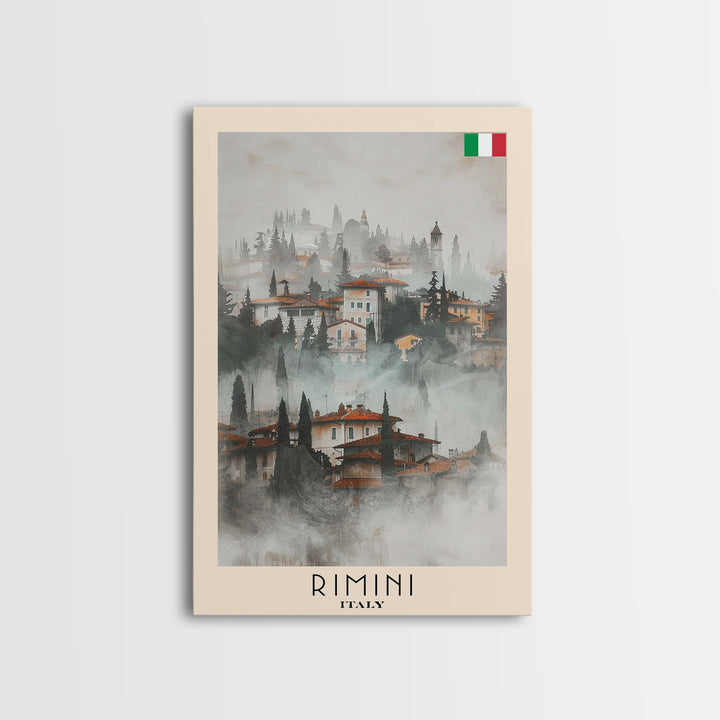 Rimini Italy Travel Poster Framed Canvas Print, Watercolor Painting, Coastal Wall Art, Home Decor, Italian Beach Scene, Vibrant Art