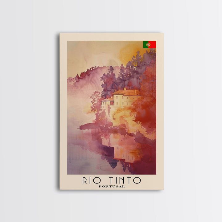 Rio Tinto Portugal Travel Poster Framed Canvas Print, Watercolor Painting, Scenic Wall Art, Home Decor, Portuguese Landscape, Artistic Decor