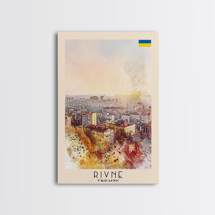 Rivne Ukraine Travel Poster Framed Canvas Print, Watercolor Painting, Scenic Wall Art, Home Decor, Ukrainian Landscape, Classic Art