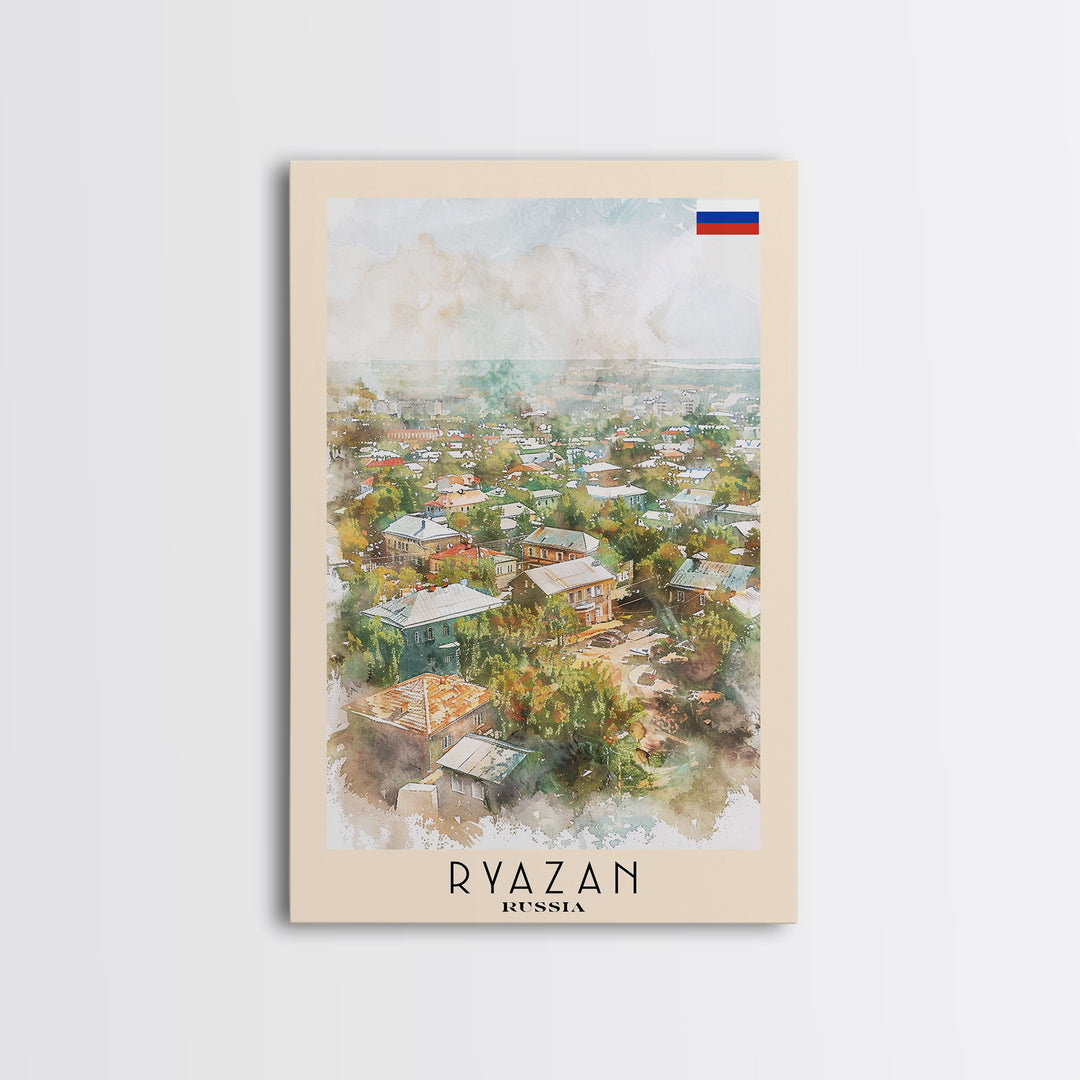 Ryazan Russia Travel Poster Framed Canvas Print, Watercolor Painting, Scenic Wall Art, Home Decor, Russian Cityscape, Modern Art