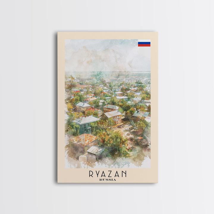 Ryazan Russia Travel Poster Framed Canvas Print, Watercolor Painting, Scenic Wall Art, Home Decor, Russian Cityscape, Modern Art