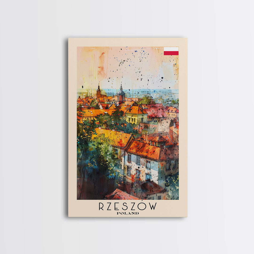 Rzeszow Poland Travel Poster Framed Canvas Print, Watercolor Painting, Urban Wall Art, Home Decor, Polish Cityscape, Classic Decor