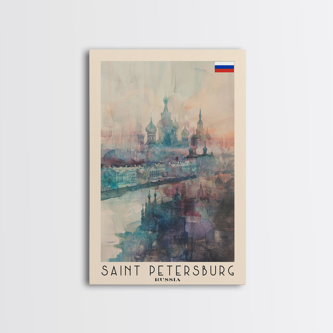 Saint Petersburg Russia Travel Poster Framed Canvas Print, Watercolor Painting, Historic Wall Art, Home Decor, Russian Architecture, Vibrant Art