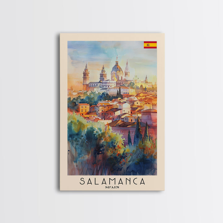 Salamanca Spain Travel Poster Framed Canvas Print, Watercolor Painting, Scenic Wall Art, Home Decor, Spanish Cityscape, Artistic Decor