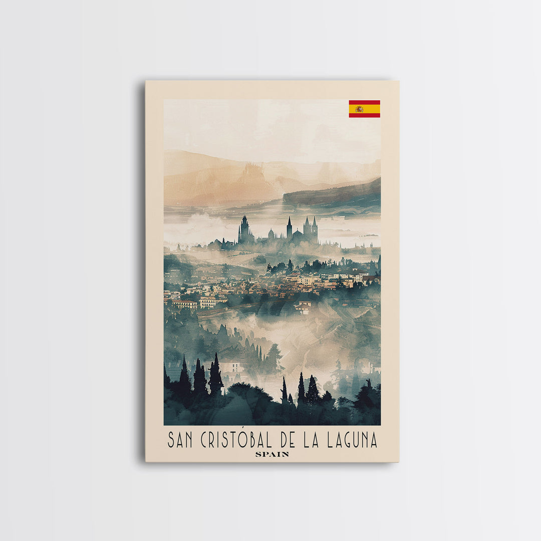 San Cristobal de La Laguna Spain Travel Poster Framed Canvas Print, Watercolor Painting, Scenic Wall Art, Home Decor, Spanish Landscape, Artistic Art