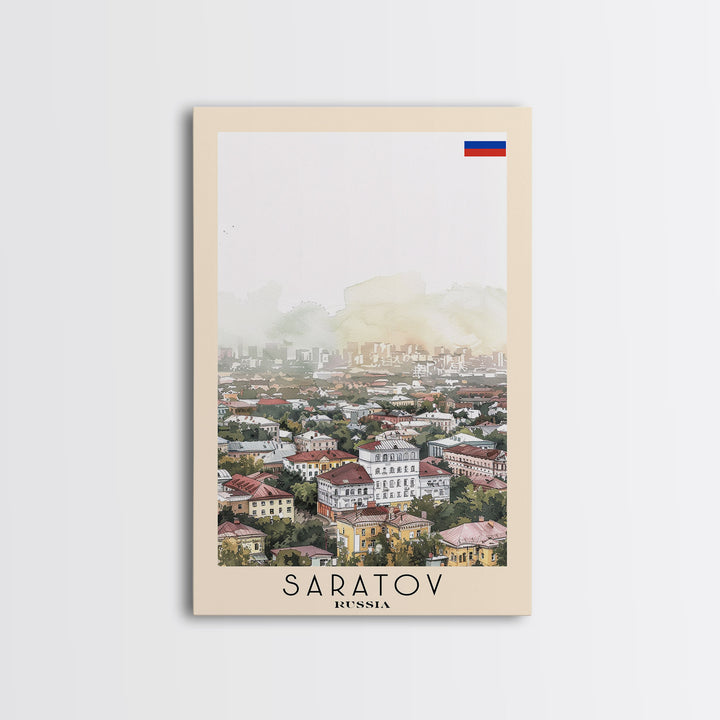 Saratov Russia Travel Poster Framed Canvas Print, Watercolor Painting, Scenic Wall Art, Home Decor, Russian Landscape, Vibrant Decor