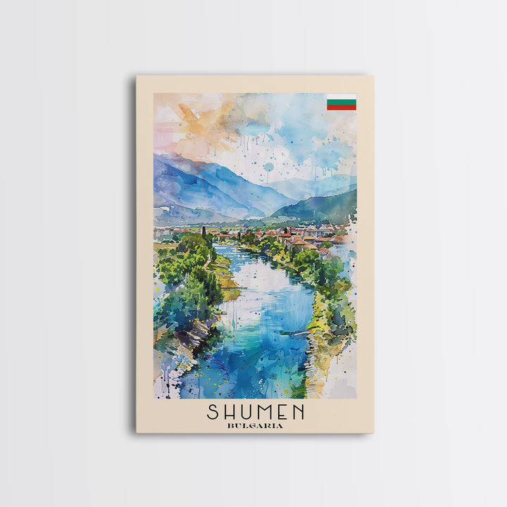 Shumen Bulgaria Travel Poster Framed Canvas Print, Watercolor Painting, Scenic Wall Art, Home Decor, Bulgarian Landscape, Classic Art