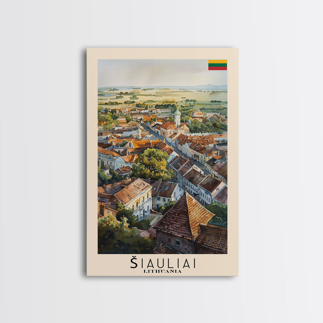 Siauliai Lithuania Travel Poster Framed Canvas Print, Watercolor Painting, Scenic Wall Art, Home Decor, Lithuanian Cityscape, Modern Decor